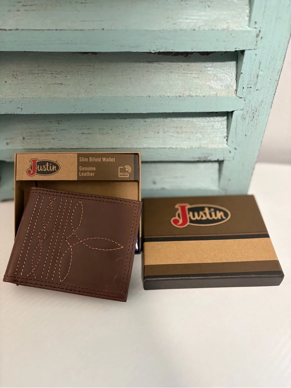 Justin Boots Brown Leather Slim Bifold Wallet